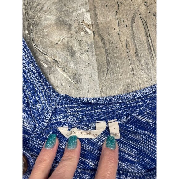 Soft Surroundings Oceana Cardigan Sweater Large Blue Short Sleeve Double V Neck - Picture 5 of 8